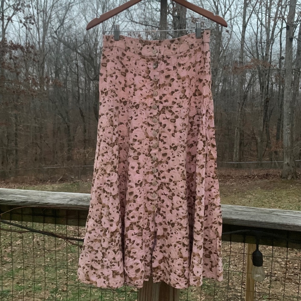 Button Front Floral Prairie Skirt